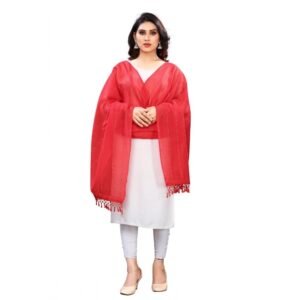 Generic Women's Cotton Silk Strips Printed Dupatta (Red, Length:2-2.4 mtr)