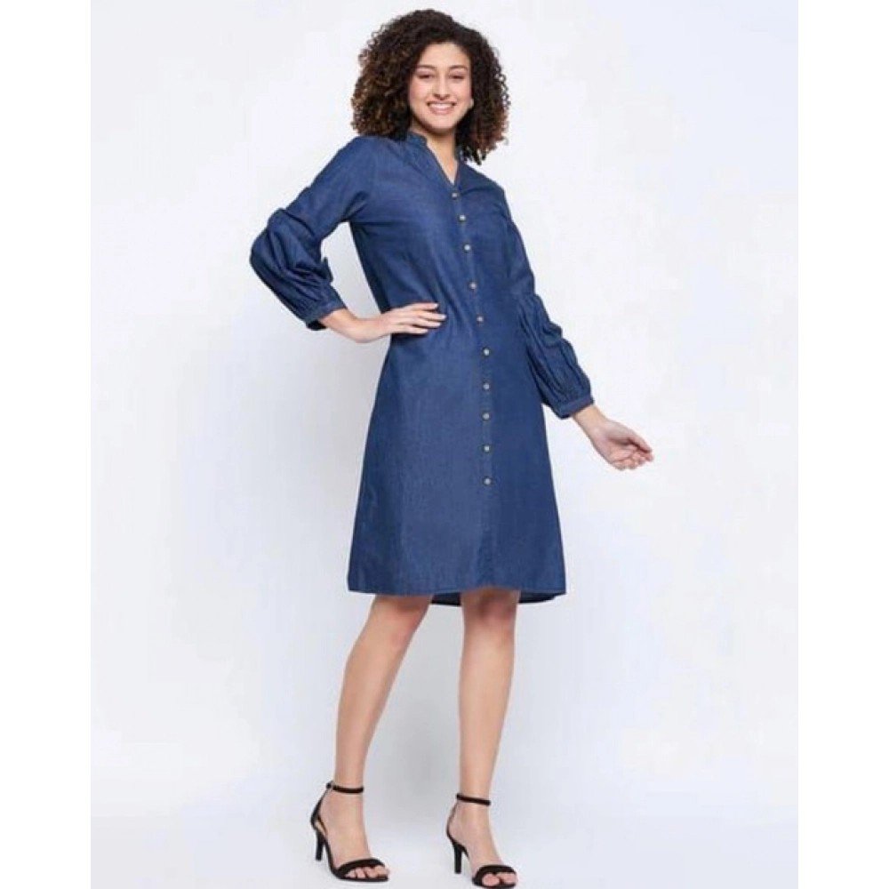 Generic Women's Casual Denim Full sleeve Dress (Blue) - Image 2