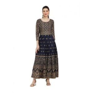 Generic Women's Casual Rayon 3-4th Sleeves Anarkali Kurti (Blue)