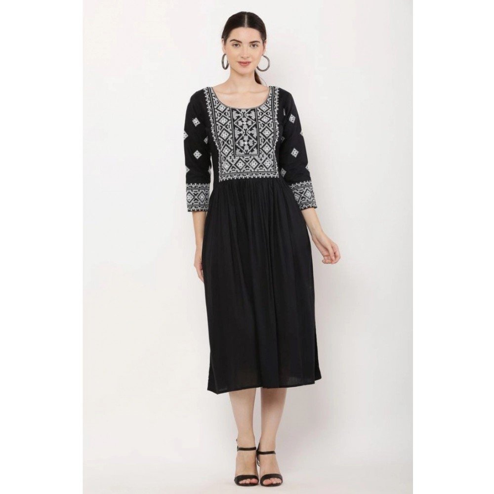 Generic Women's Casual Rayon 3-4th Sleeves Kurti (Black) - Image 3