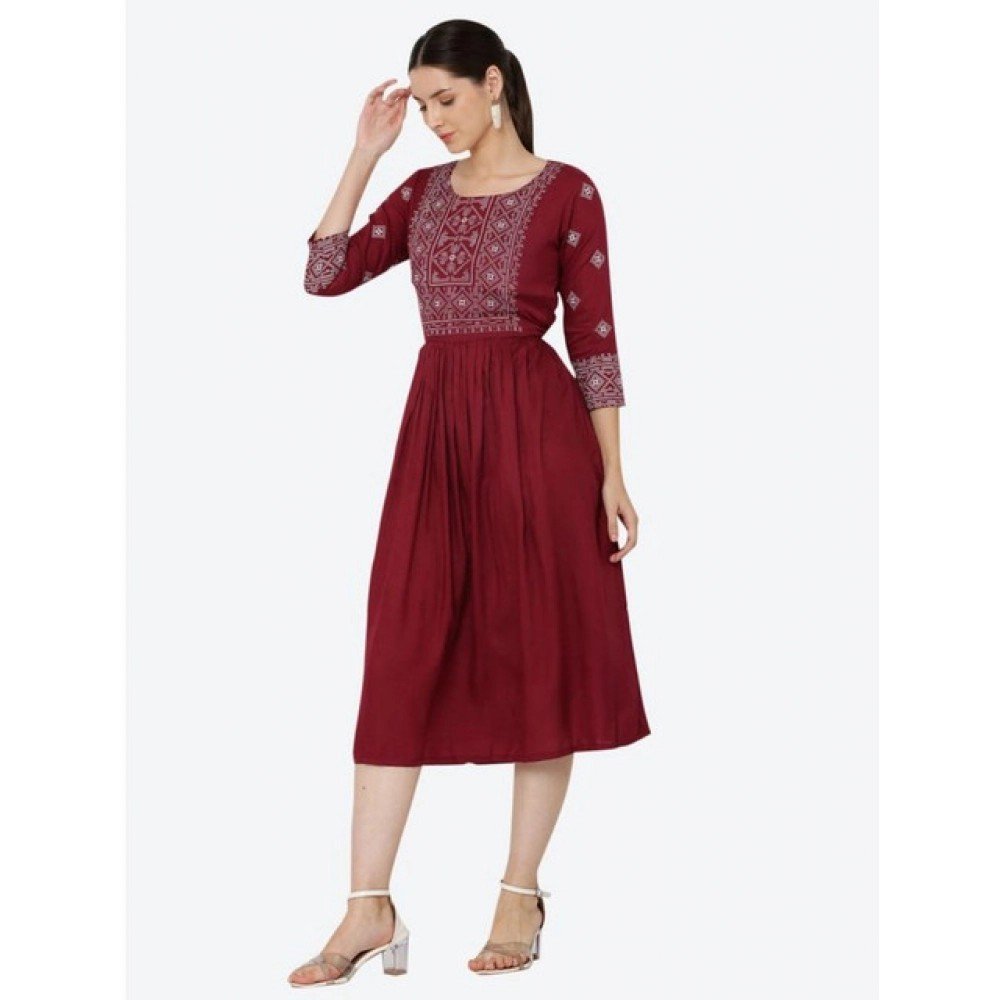 Generic Women's Casual Rayon 3-4th Sleeves Kurti (Maroon) - Image 3