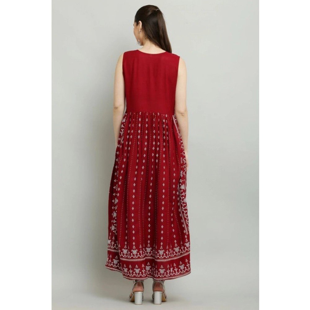Generic Women's Casual Rayon Sleeveless Kurti (Maroon) - Image 2