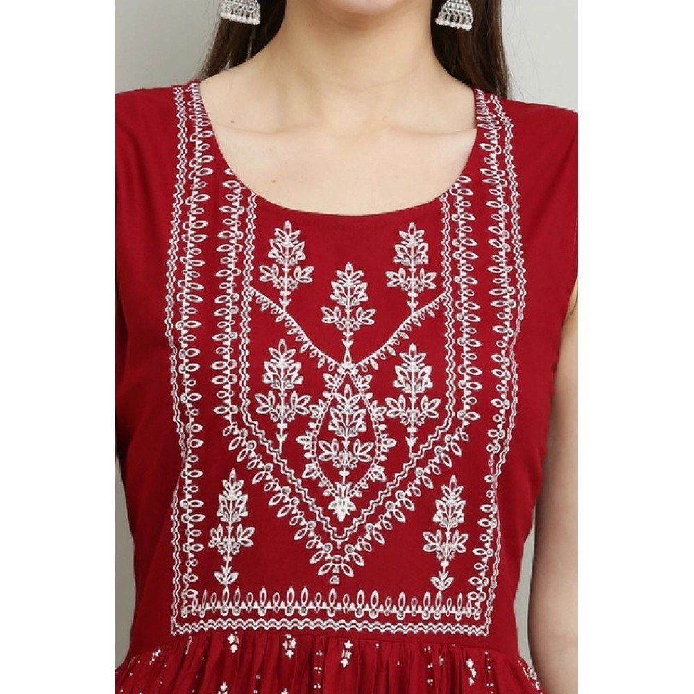 Generic Women's Casual Rayon Sleeveless Kurti (Maroon) - Image 3
