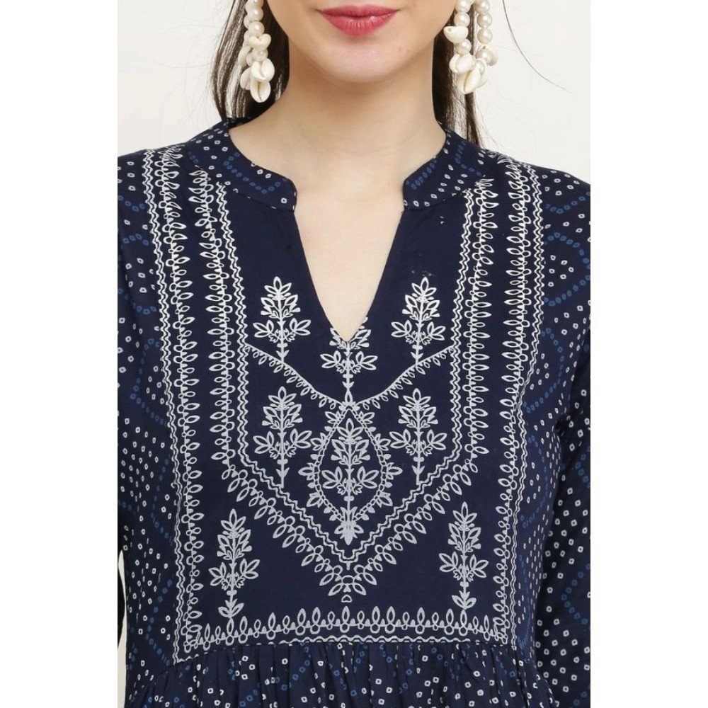 Generic Women's Casual Rayon Full sleeve Kurti (Blue) - Image 3