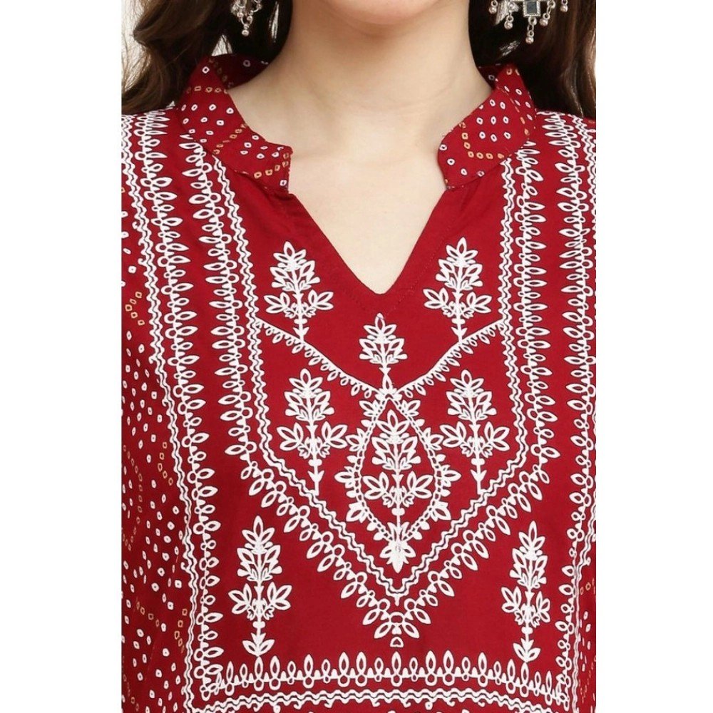 Generic Women's Casual Rayon Full sleeve Kurti (Maroon) - Image 3