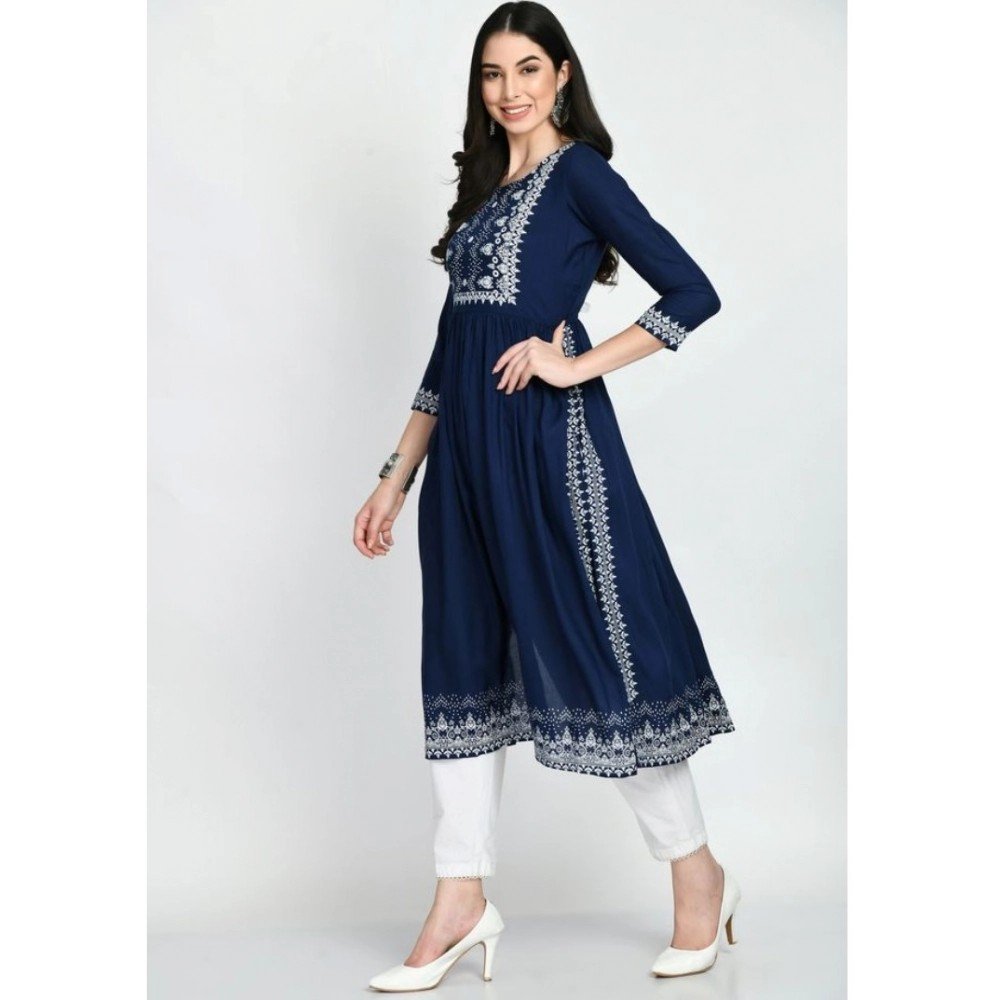 Generic Women's Casual Rayon 3-4th Sleeves Kurti (Blue) - Image 2