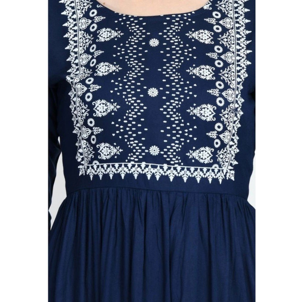 Generic Women's Casual Rayon 3-4th Sleeves Kurti (Blue) - Image 3