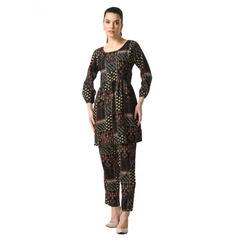 Generic Women's Casual Crepe 3-4th Sleeves Cord Set (Black)