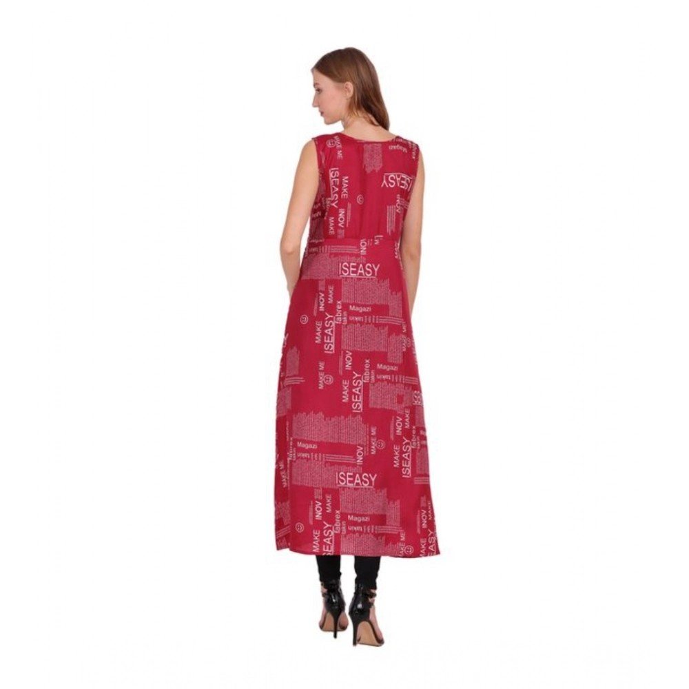 Generic Women's Casual Crepe Sleeveless Slit Dress (Maroon) - Image 2