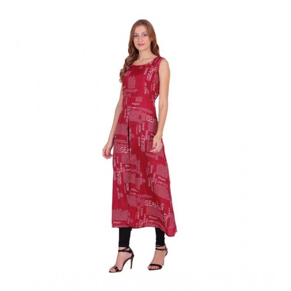 Generic Women's Casual Crepe Sleeveless Slit Dress (Maroon) - Image 4