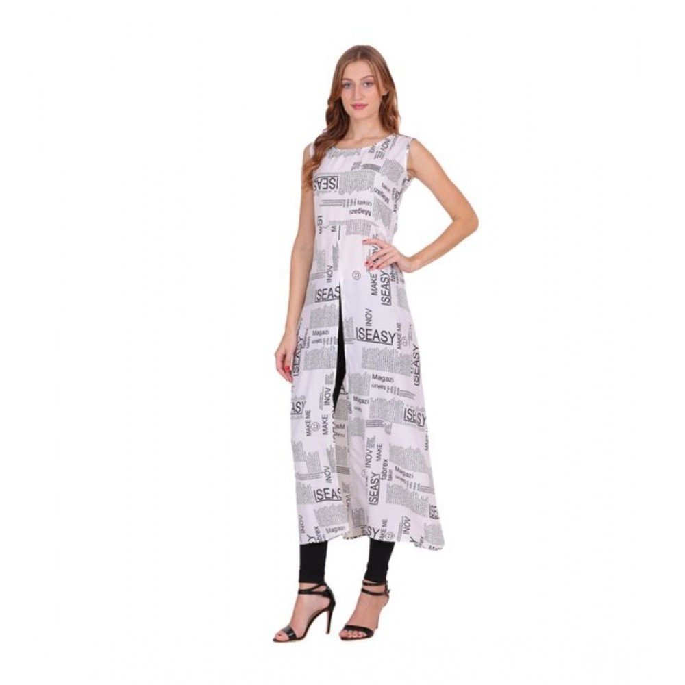 Generic Women's Casual Crepe Sleeveless Slit Dress (White) - Image 3