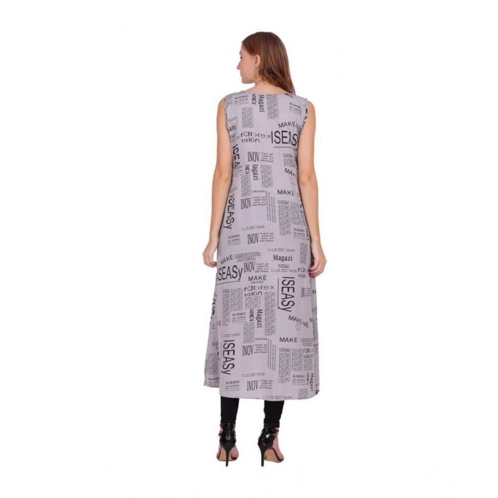 Generic Women's Casual Crepe Sleeveless Slit Dress (Light Grey) - Image 2
