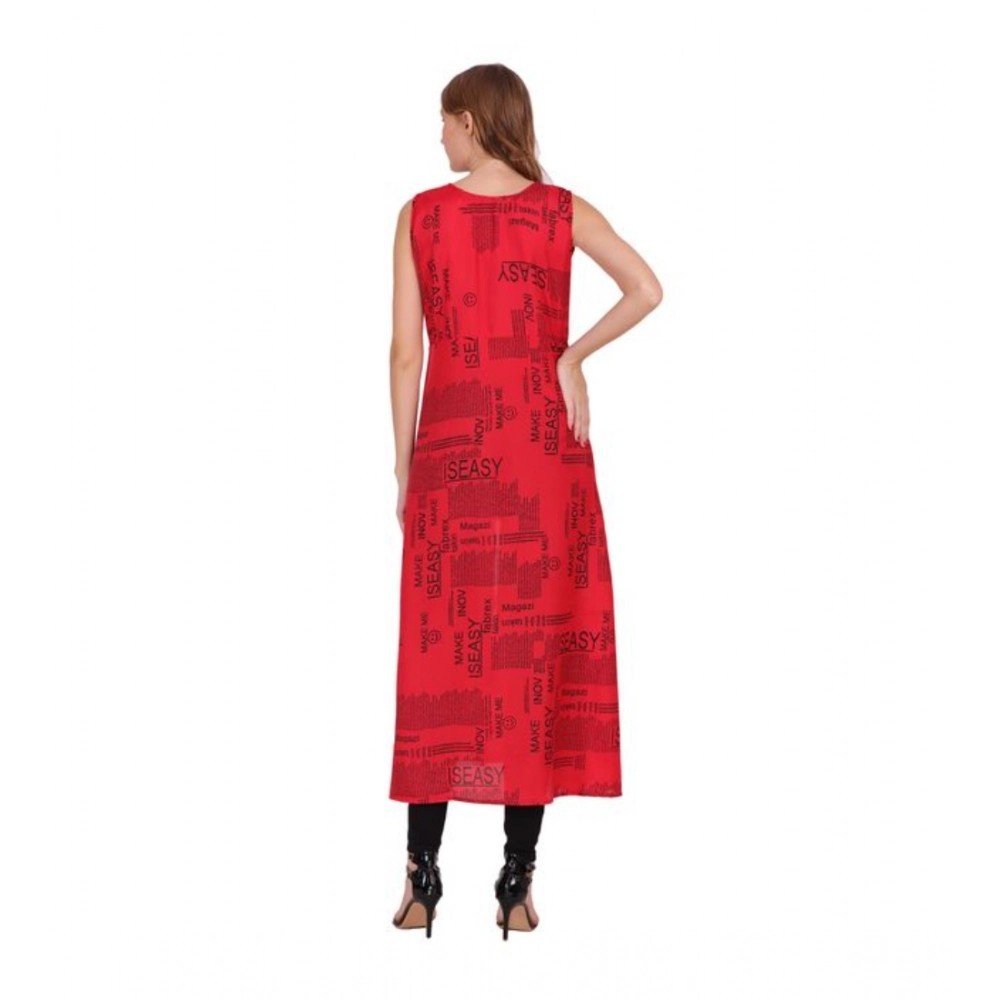 Generic Women's Casual Crepe Sleeveless Slit Dress (Red) - Image 2