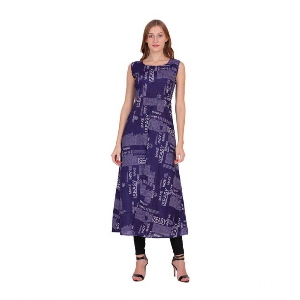 Generic Women's Casual Crepe Sleeveless Slit Dress (Navy Blue)