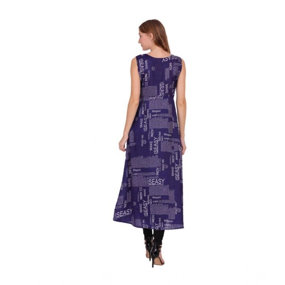 Generic Women's Casual Crepe Sleeveless Slit Dress (Navy Blue) - Image 2