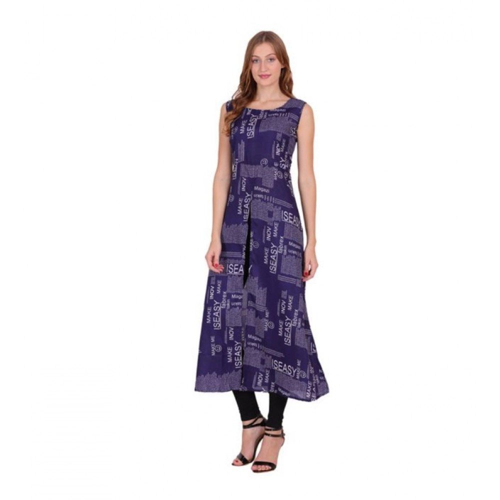 Generic Women's Casual Crepe Sleeveless Slit Dress (Navy Blue) - Image 4