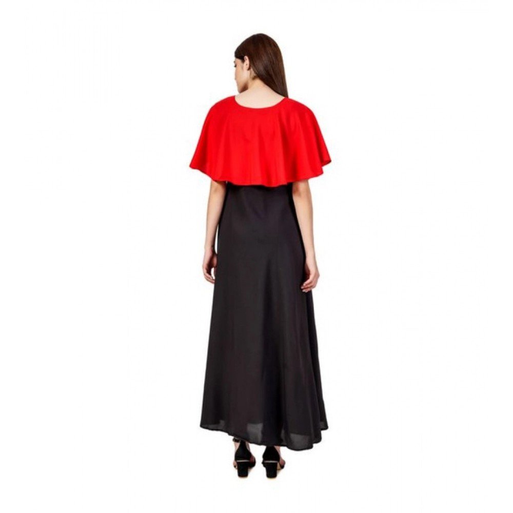 Generic Women's Casual Crepe Sleeveless Cape Dress (Red) - Image 2