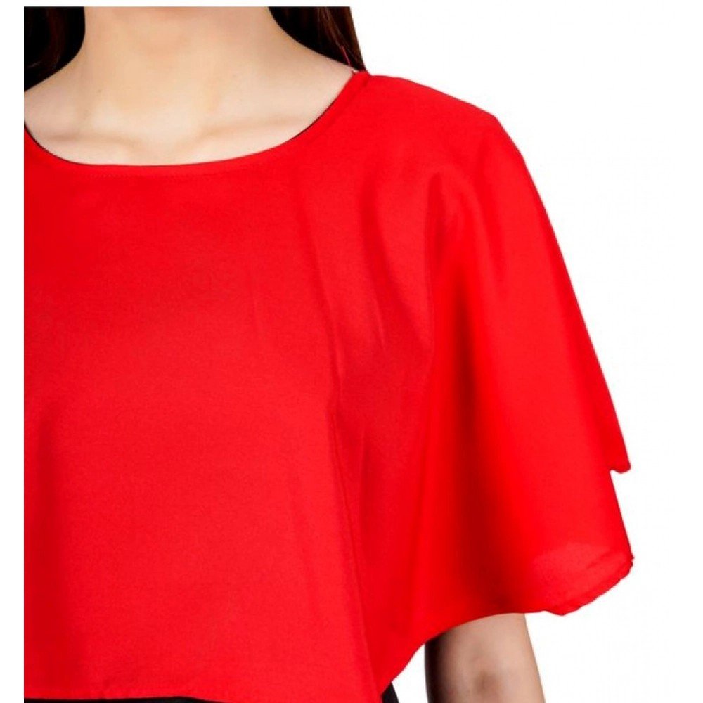 Generic Women's Casual Crepe Sleeveless Cape Dress (Red) - Image 3