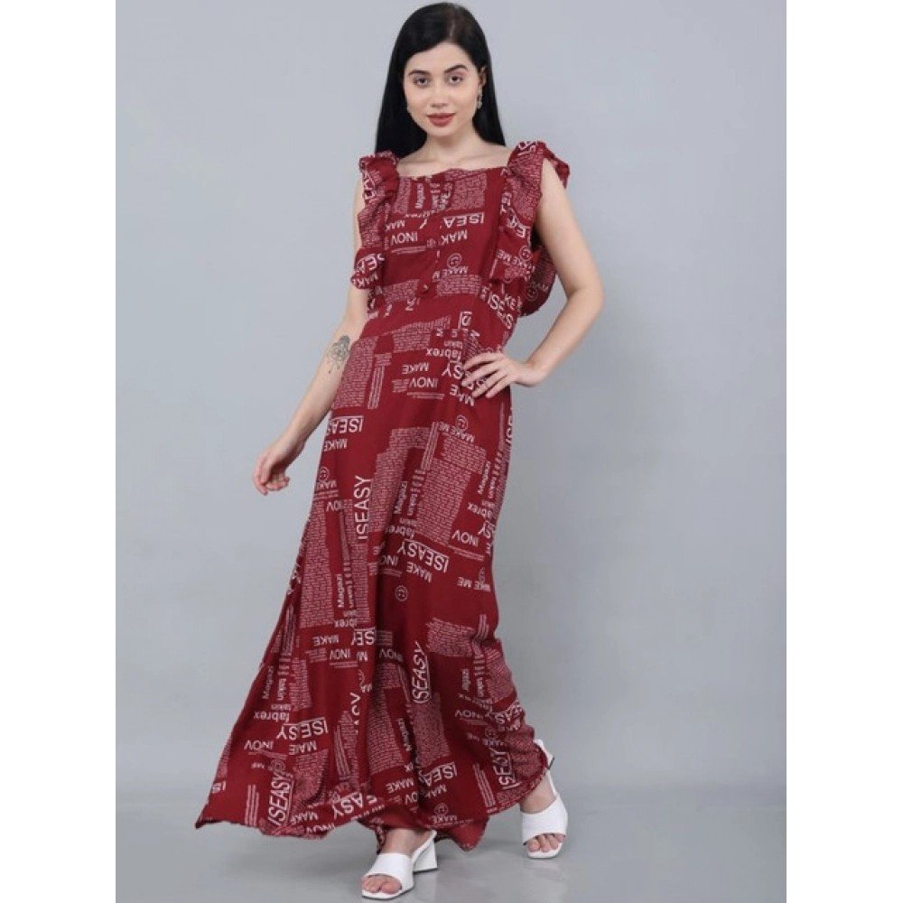 Generic Women's Casual Crepe Sleeveless Dress (Maroon) - Image 2