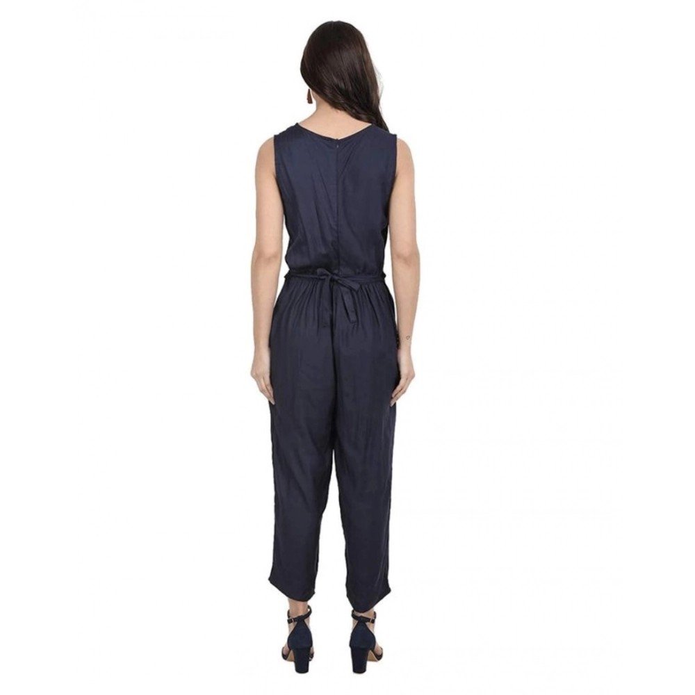 Generic Women's Casual Crepe Sleeveless Jump Suit (Navy Blue) - Image 2