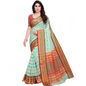 Generic Women's Kota Doria Cotton Border Saree With Blouse (Fanta, 5-6 Mtrs)