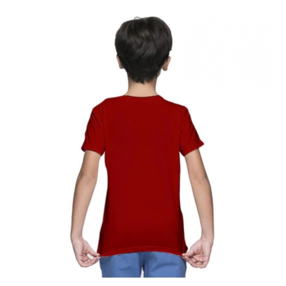 Generic Boys Cotton Plain Half Sleeve TShirt (Maroon) - Image 2