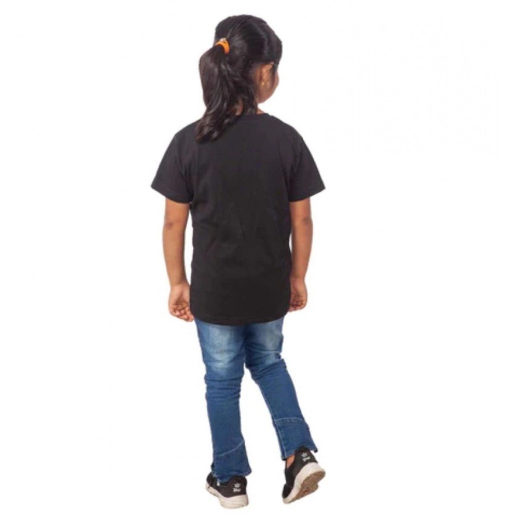 Generic Girls Cotton Unicorn Face Half Sleeve TShirt (Black) - Image 2