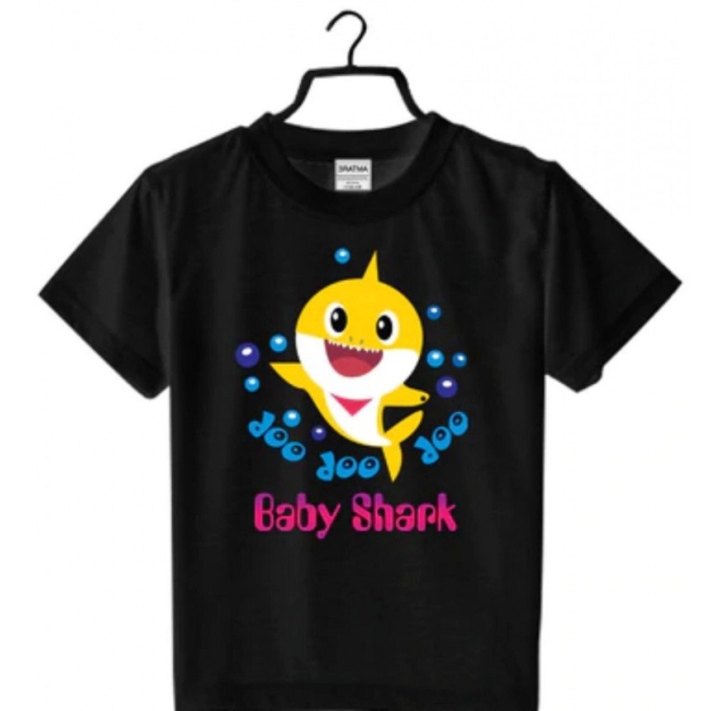 Generic Girls Cotton Baby Shark Half Sleeve TShirt (Black) - Image 2