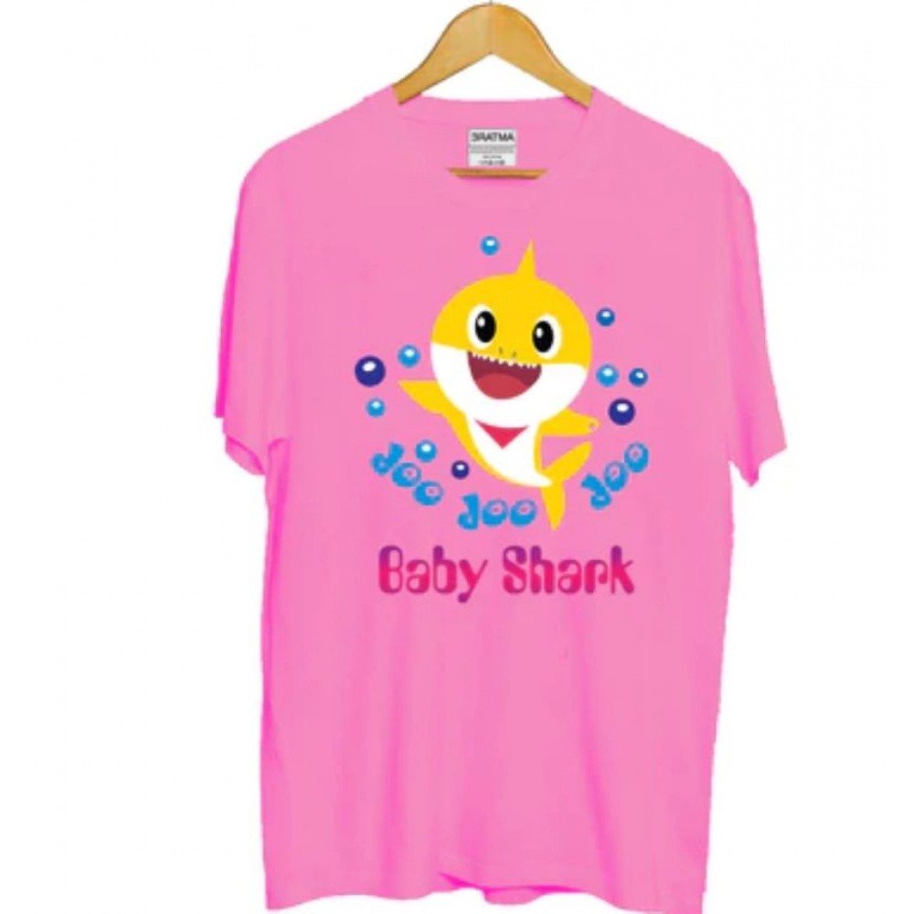 Generic Girls Cotton Baby Shark Half Sleeve TShirt (Pink) - Image 2