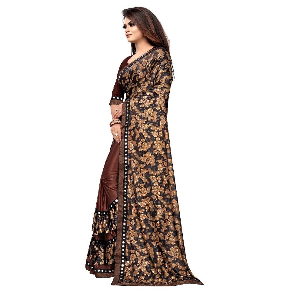 Generic Women's Lycra Blend Saree with Blouse (Coffee, 5-6 Mtrs) - Image 2
