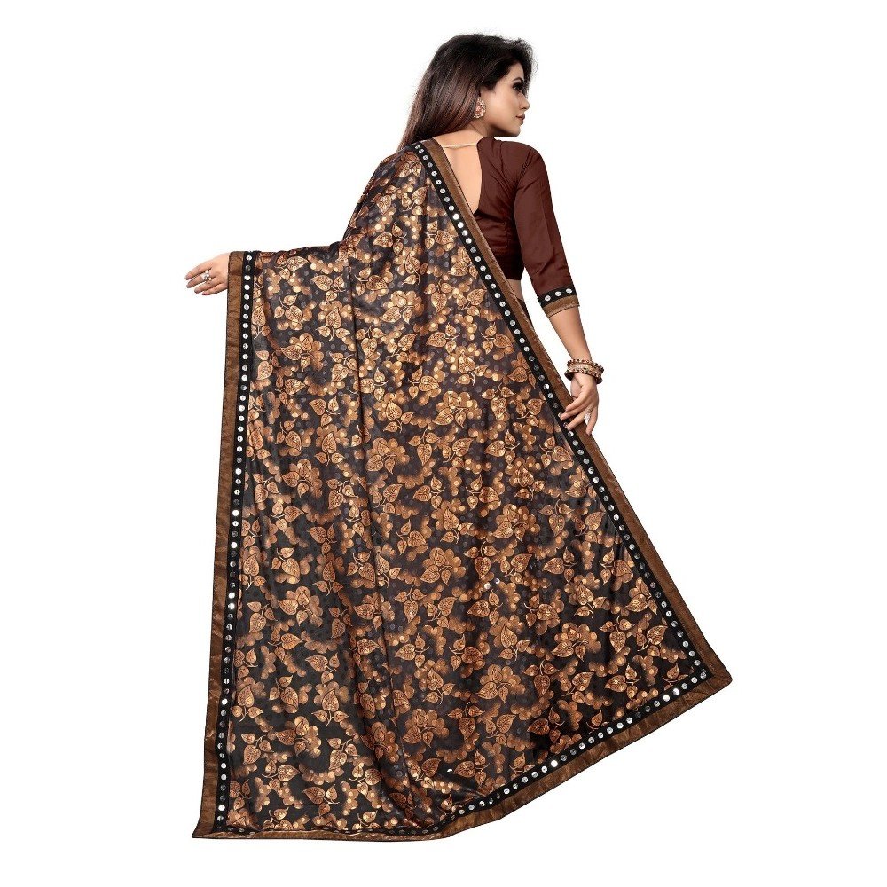 Generic Women's Lycra Blend Saree with Blouse (Coffee, 5-6 Mtrs) - Image 3