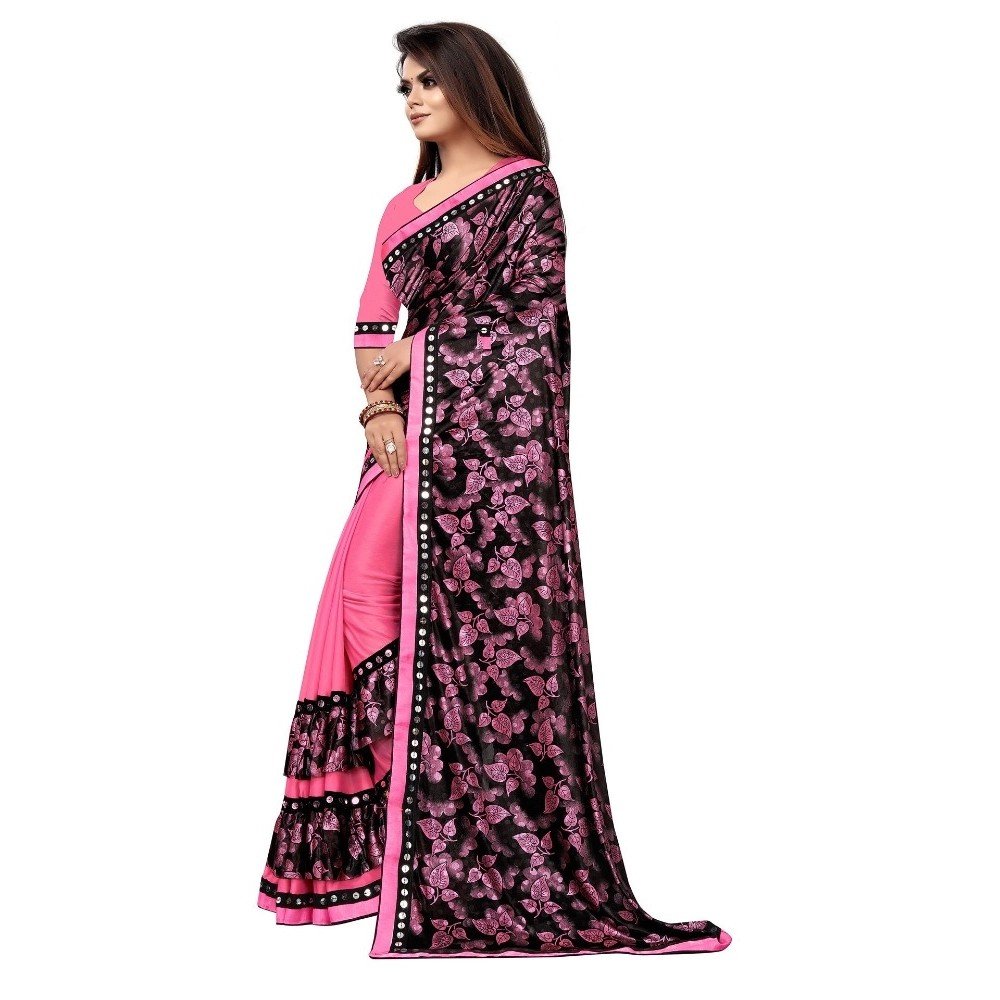Generic Women's Lycra Blend Saree with Blouse (Pink, 5-6 Mtrs) - Image 2