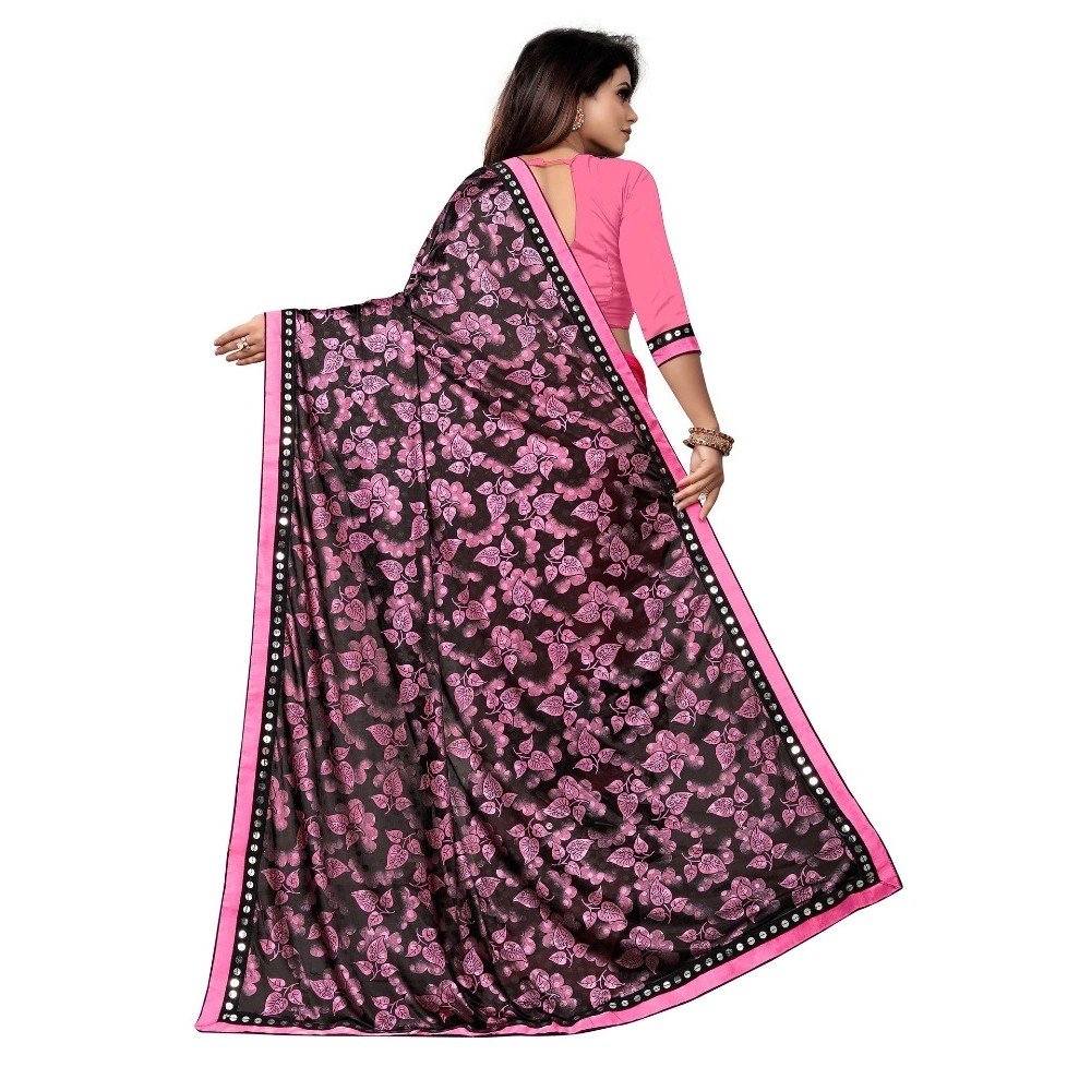 Generic Women's Lycra Blend Saree with Blouse (Pink, 5-6 Mtrs) - Image 3