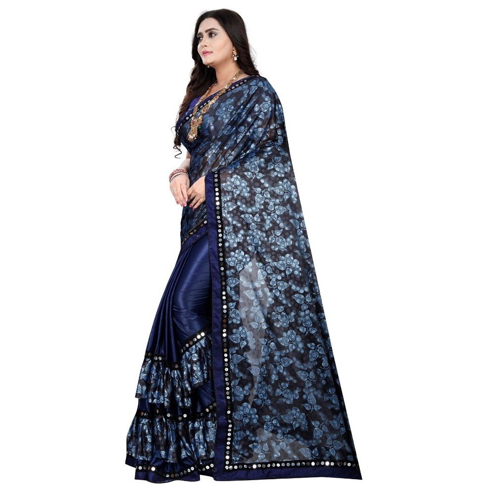 Generic Women's Lycra Blend Saree with Blouse (Blue, 5-6 Mtrs) - Image 2