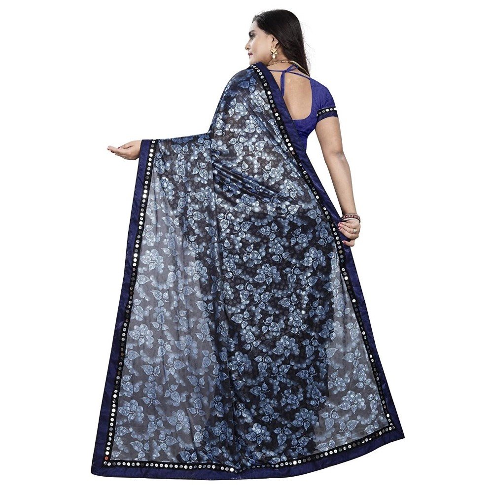 Generic Women's Lycra Blend Saree with Blouse (Blue, 5-6 Mtrs) - Image 3