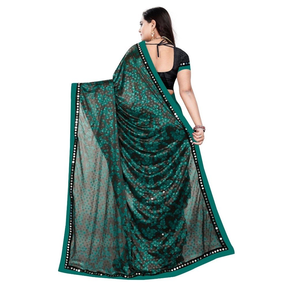Generic Women's Lycra Blend Saree with Blouse (Green, 5-6 Mtrs) - Image 3
