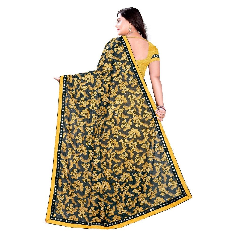 Generic Women's Lycra Blend Saree with Blouse (Mustard, 5-6 Mtrs) - Image 3
