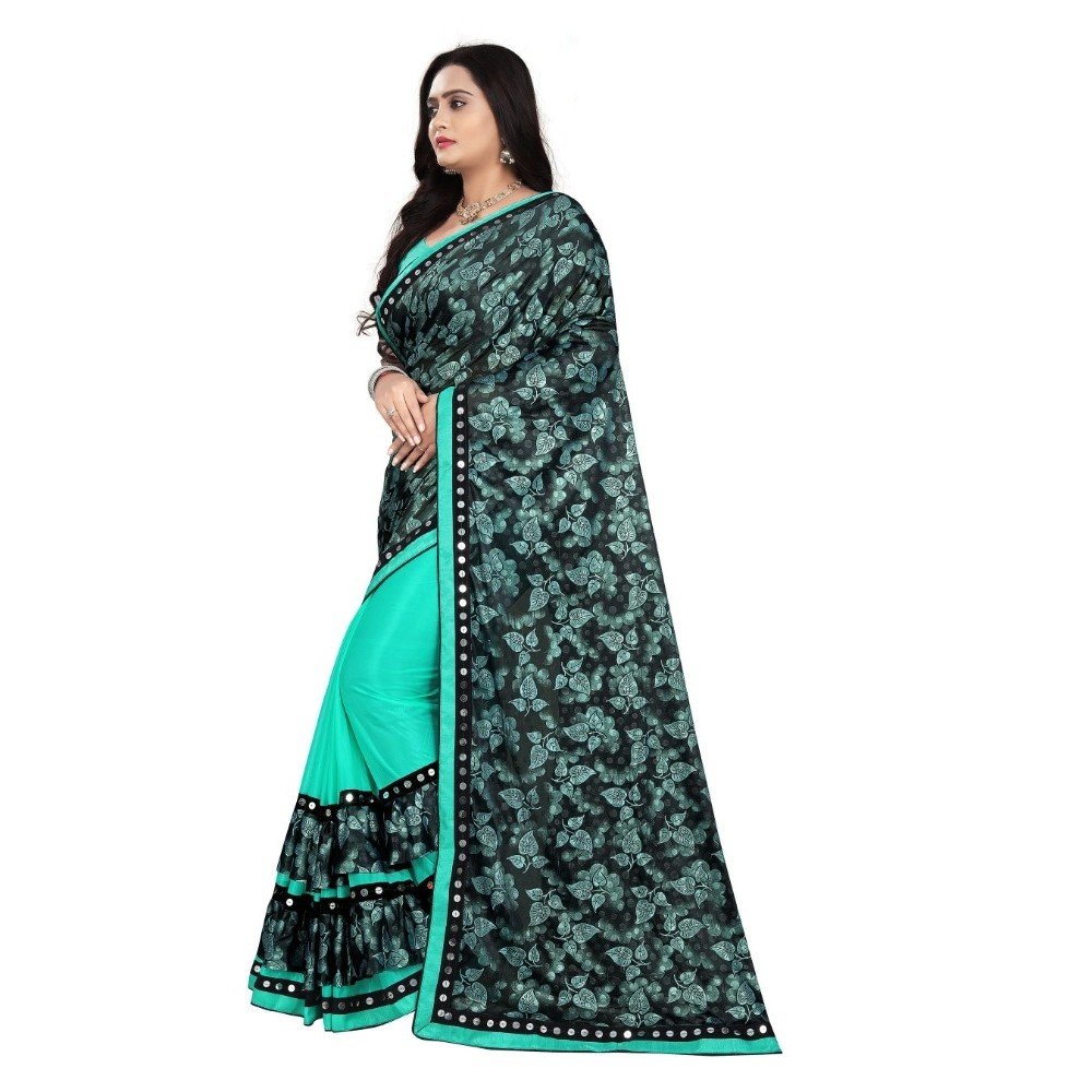 Generic Women's Lycra Blend Saree with Blouse (Rama, 5-6 Mtrs) - Image 2