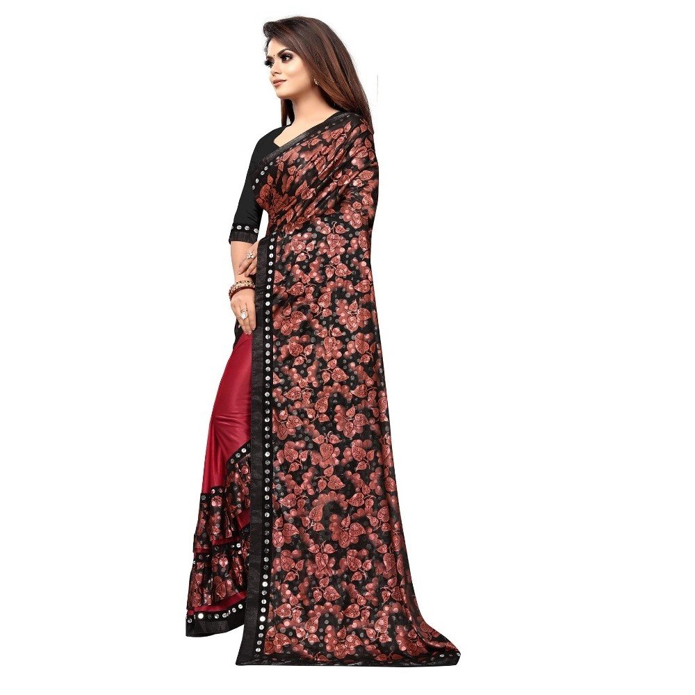 Generic Women's Lycra Blend Saree with Blouse (Red, 5-6 Mtrs) - Image 2