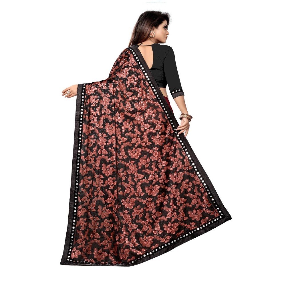 Generic Women's Lycra Blend Saree with Blouse (Red, 5-6 Mtrs) - Image 3