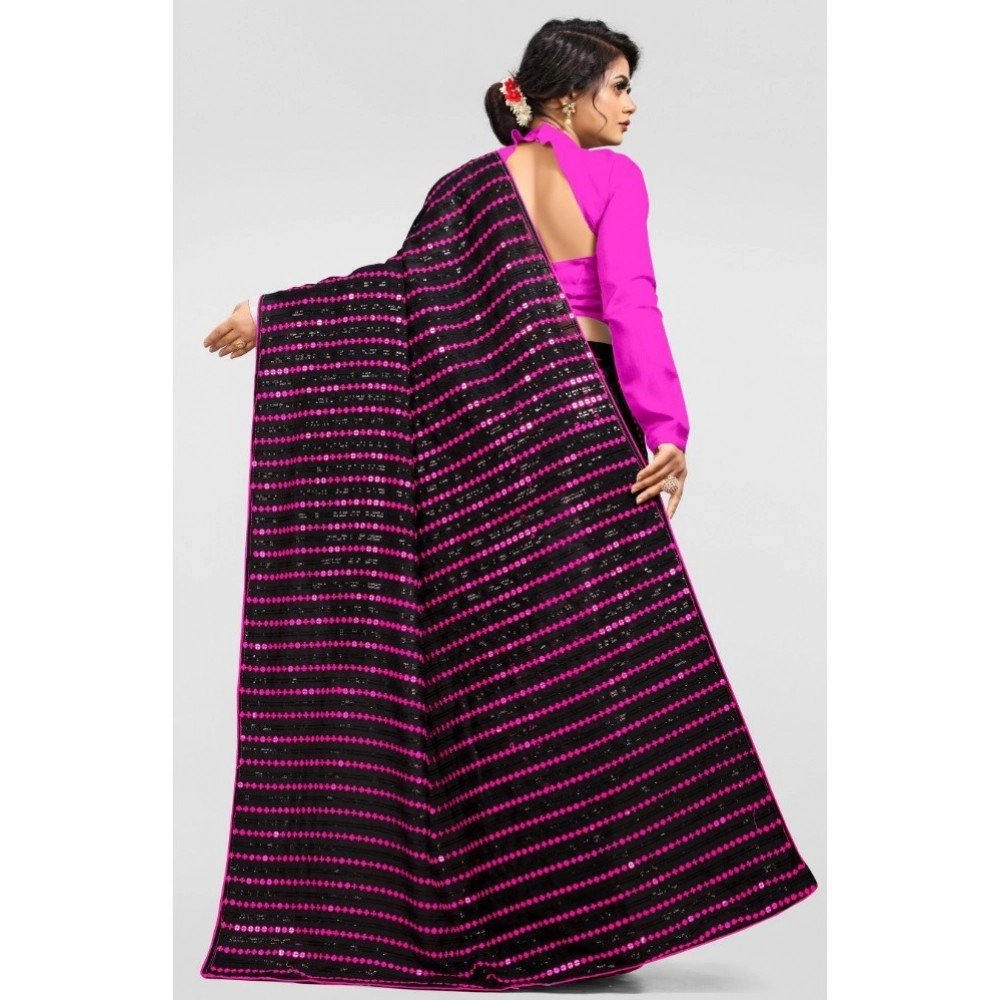 Generic Women's Vichitra Saree with Blouse (Pink, 5-6 Mtrs) - Image 3