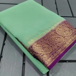 Generic Women's Crepe Chit Pallu Solid Saree With Unstitched Blouse 5.5Mtr��(Light Green)