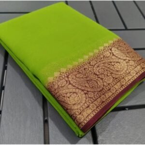 Generic Women's Crepe Chit Pallu Solid Saree With Unstitched Blouse 5.5Mtr��(Green)