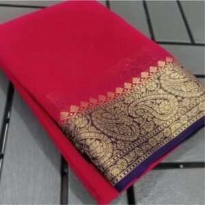 Generic Women's Crepe Chit Pallu Solid Saree With Unstitched Blouse 5.5Mtr��(Red)