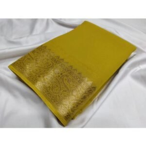 Generic Women's Crepe Chit Pallu Solid Saree With Unstitched Blouse 5.5Mtr��(Mustard Yellow)