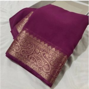 Generic Women's Crepe Chit Pallu Solid Saree With Unstitched Blouse 5.5Mtr��(light purple)