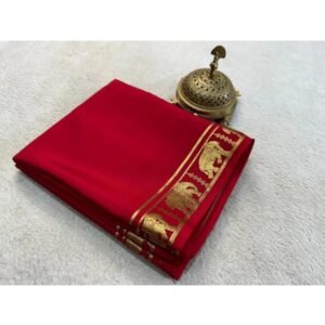 Generic Women's Crepe Chit Pallu Solid Saree With Unstitched Blouse 5.5Mtr��(Red)