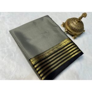 Generic Women's Crepe Chit Pallu Solid Saree With Unstitched Blouse 5.5Mtr��(Gray)