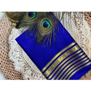 Generic Women's Crepe Chit Pallu Solid Saree With Unstitched Blouse 5.5Mtr��(Blue)