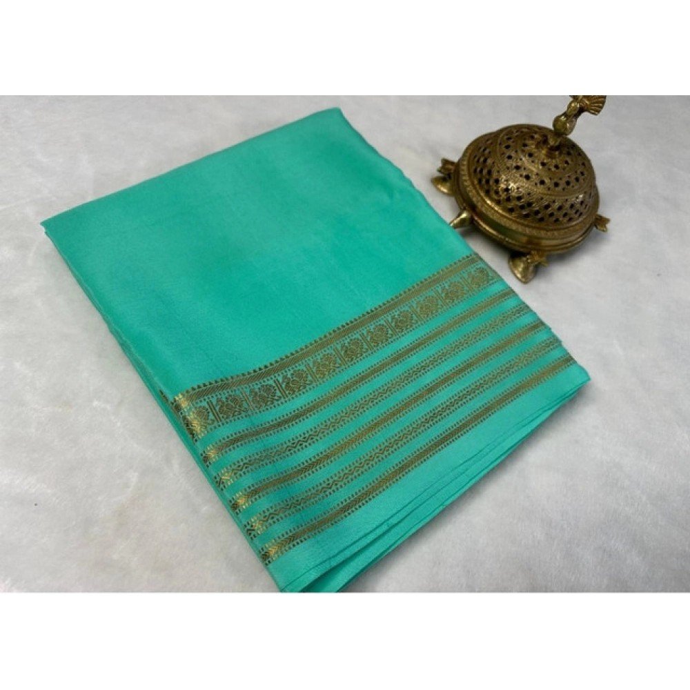 Generic Women's Crepe Chit Pallu Solid Saree With Unstitched Blouse 5.5Mtr��(Ramagreen)